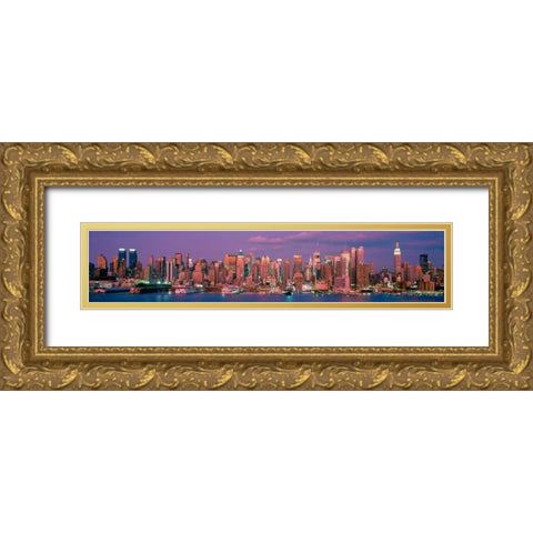 Manhattan Skyline NYC Gold Ornate Wood Framed Art Print with Double Matting by Berenholtz, Richard