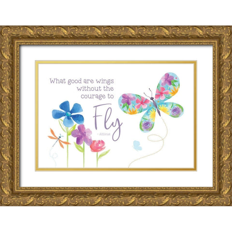 Dreams Take Flight on White II Gold Ornate Wood Framed Art Print with Double Matting by Reed, Tara