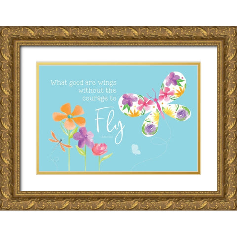 Dreams Take Flight on Blue II Gold Ornate Wood Framed Art Print with Double Matting by Reed, Tara