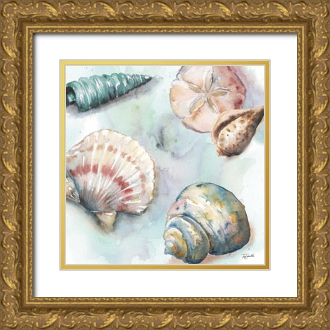 Watercolor Shell Toss I Gold Ornate Wood Framed Art Print with Double Matting by Tre Sorelle Studios