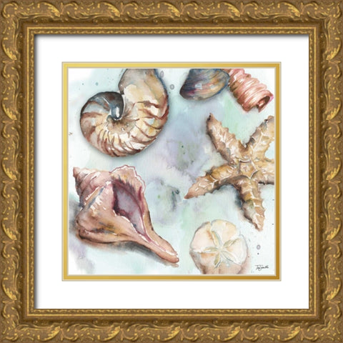 Watercolor Shell Toss II Gold Ornate Wood Framed Art Print with Double Matting by Tre Sorelle Studios