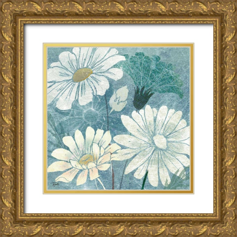 Teal Daisy Patch I Gold Ornate Wood Framed Art Print with Double Matting by Tre Sorelle Studios