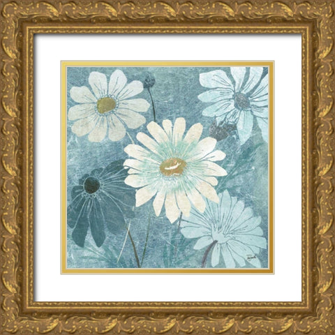 Teal Daisy Patch II Gold Ornate Wood Framed Art Print with Double Matting by Tre Sorelle Studios