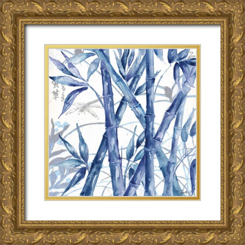 Indigo Asian Bamboo I Gold Ornate Wood Framed Art Print with Double Matting by Tre Sorelle Studios