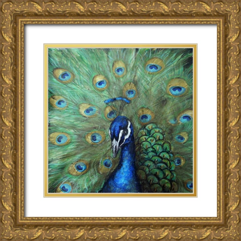 Painted Peacock Gold Ornate Wood Framed Art Print with Double Matting by Tre Sorelle Studios