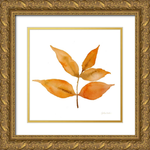 Modern Leaf Study on White I Gold Ornate Wood Framed Art Print with Double Matting by Coulter, Cynthia