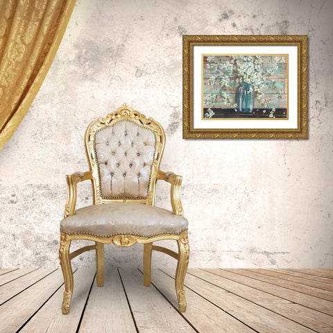 Blossoms in Mason Jar Gold Ornate Wood Framed Art Print with Double Matting by Tre Sorelle Studios