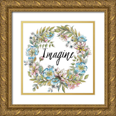 Boho Floral Wreath Imagine Gold Ornate Wood Framed Art Print with Double Matting by Tre Sorelle Studios