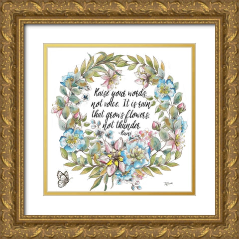 Boho Floral Wreath Sentiment I Gold Ornate Wood Framed Art Print with Double Matting by Tre Sorelle Studios