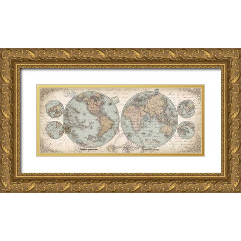 World Hemispheres Panel Gold Ornate Wood Framed Art Print with Double Matting by Tre Sorelle Studios