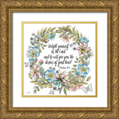 Boho Floral Wreath Psalms II Gold Ornate Wood Framed Art Print with Double Matting by Tre Sorelle Studios
