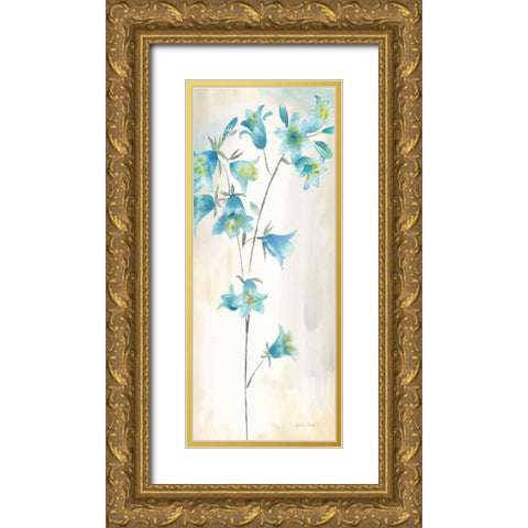 Watercolor Bluebells Panel I  Gold Ornate Wood Framed Art Print with Double Matting by Coulter, Cynthia