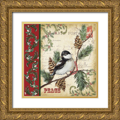 Christmas Bird Postcard I Gold Ornate Wood Framed Art Print with Double Matting by Tre Sorelle Studios