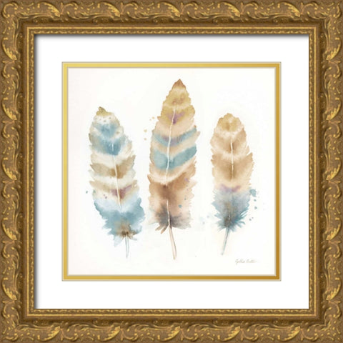 Watercolor Feathers Neutral II Gold Ornate Wood Framed Art Print with Double Matting by Coulter, Cynthia