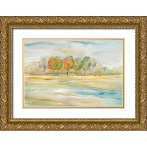 Watercolor Landscape with trees Gold Ornate Wood Framed Art Print with Double Matting by Coulter, Cynthia