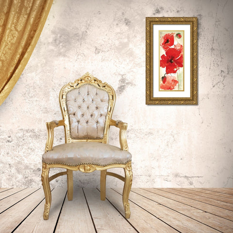 Watercolor Red Poppies Panel I Gold Ornate Wood Framed Art Print with Double Matting by Tre Sorelle Studios