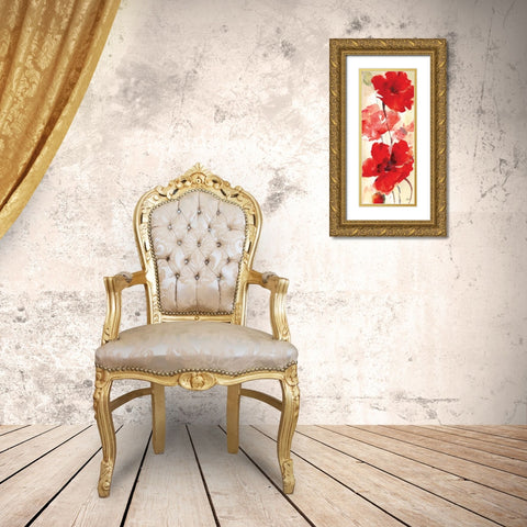 Watercolor Red Poppies Panel II Gold Ornate Wood Framed Art Print with Double Matting by Tre Sorelle Studios