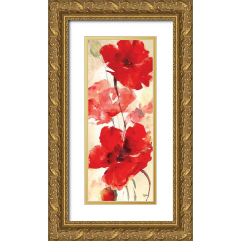 Watercolor Red Poppies Panel II Gold Ornate Wood Framed Art Print with Double Matting by Tre Sorelle Studios