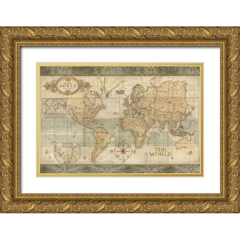 Classic World Map  Gold Ornate Wood Framed Art Print with Double Matting by Coulter, Cynthia