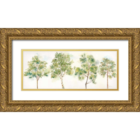 Woodland Trees Panel Landscape Gold Ornate Wood Framed Art Print with Double Matting by Coulter, Cynthia