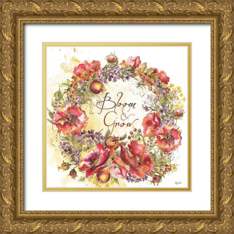 Bloom and Grow Wreath  Gold Ornate Wood Framed Art Print with Double Matting by Tre Sorelle Studios