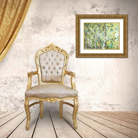 Watercolor Summer Aspens Gold Ornate Wood Framed Art Print with Double Matting by Tre Sorelle Studios