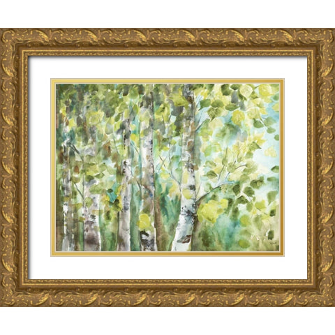 Watercolor Summer Aspens Gold Ornate Wood Framed Art Print with Double Matting by Tre Sorelle Studios