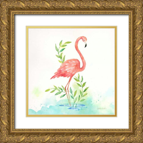 Pink Flamingos I   Gold Ornate Wood Framed Art Print with Double Matting by Coulter, Cynthia