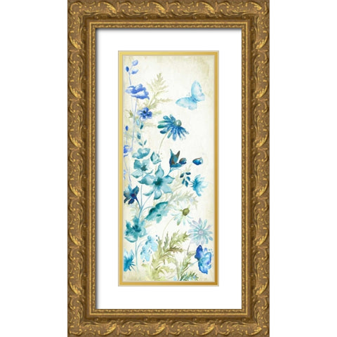 Wildflowers and Butterflies Panel I Gold Ornate Wood Framed Art Print with Double Matting by Tre Sorelle Studios
