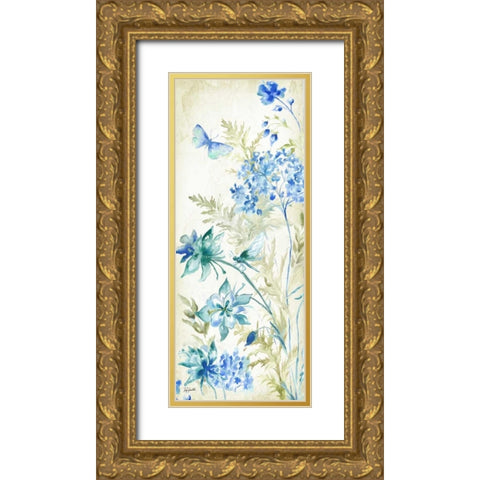 Wildflowers and Butterflies Panel II Gold Ornate Wood Framed Art Print with Double Matting by Tre Sorelle Studios