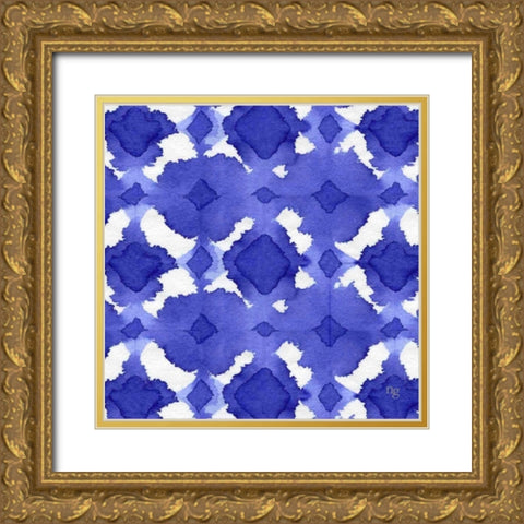 Aquarelle Blue V  Gold Ornate Wood Framed Art Print with Double Matting by Nancy Green Design