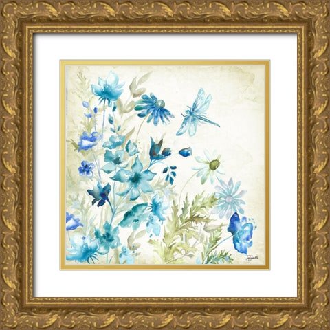 Wildflowers and Butterflies Square I Gold Ornate Wood Framed Art Print with Double Matting by Tre Sorelle Studios