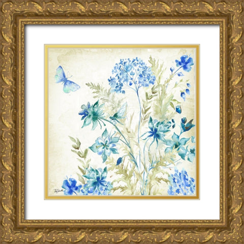 Wildflowers and Butterflies Square II Gold Ornate Wood Framed Art Print with Double Matting by Tre Sorelle Studios