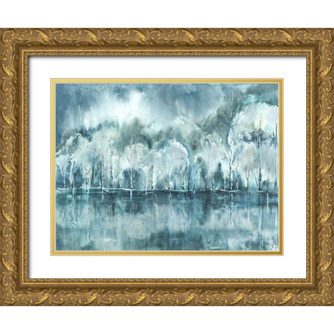 Watercolor Aspen Shore Gold Ornate Wood Framed Art Print with Double Matting by Tre Sorelle Studios