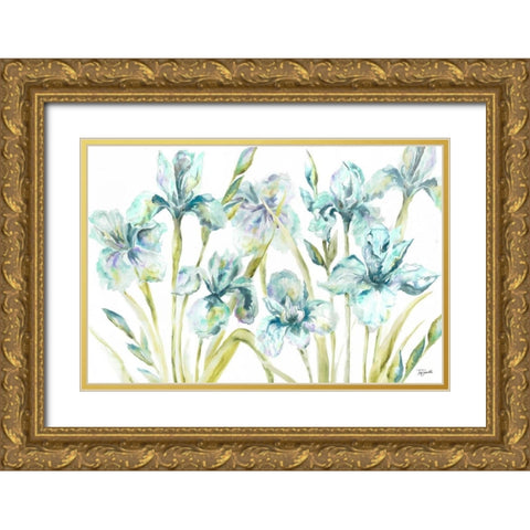 Watercolor Iris Landscape  Gold Ornate Wood Framed Art Print with Double Matting by Tre Sorelle Studios