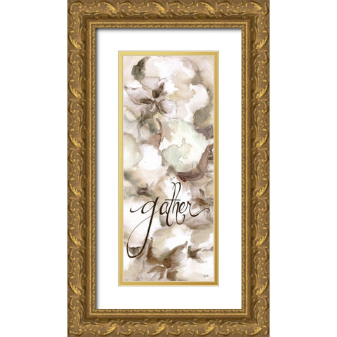 Cotton Boll Panel Grey Sentiment II (Gather) Gold Ornate Wood Framed Art Print with Double Matting by Tre Sorelle Studios