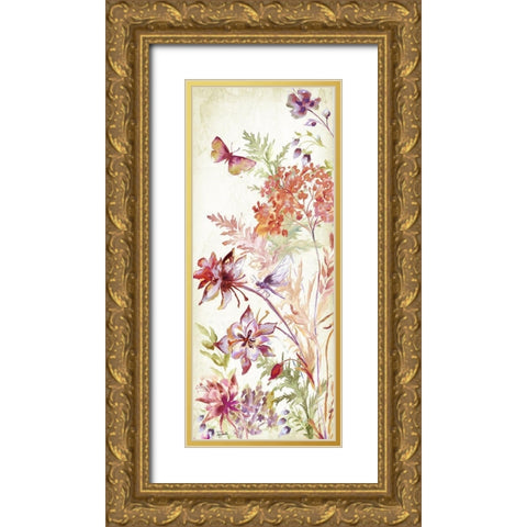 Colorful Wildflowers and Butterflies Panel II Gold Ornate Wood Framed Art Print with Double Matting by Tre Sorelle Studios