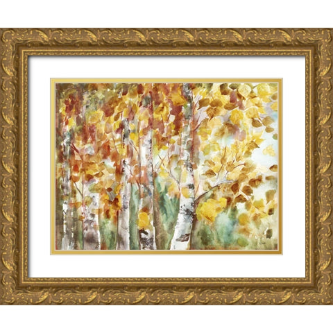 Watercolor Fall Aspens Gold Ornate Wood Framed Art Print with Double Matting by Tre Sorelle Studios