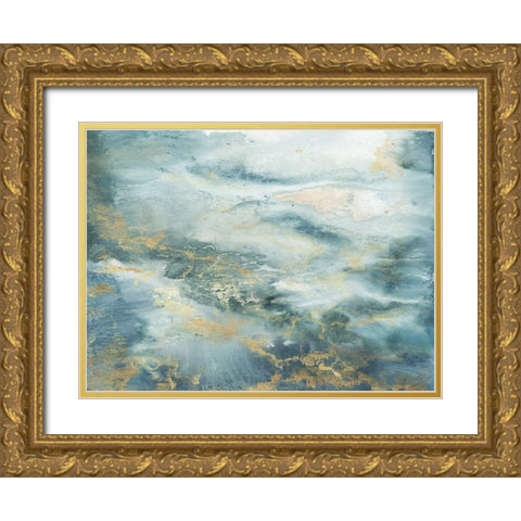 Blue Watercolor Abstract Gold Ornate Wood Framed Art Print with Double Matting by Tre Sorelle Studios