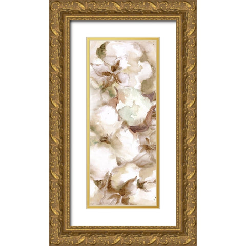 Cotton Boll Panel II Gold Ornate Wood Framed Art Print with Double Matting by Tre Sorelle Studios