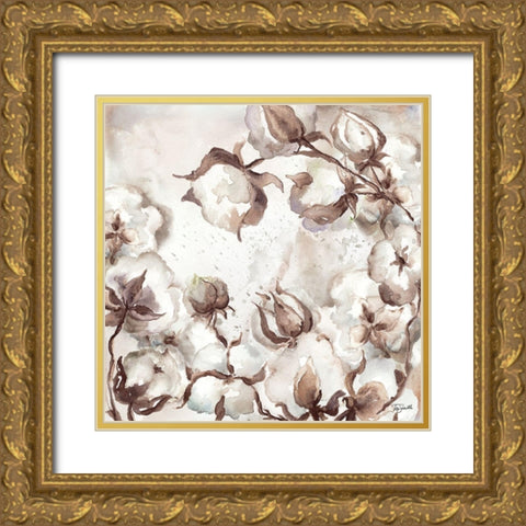 Cotton Boll Triptych II Gold Ornate Wood Framed Art Print with Double Matting by Tre Sorelle Studios
