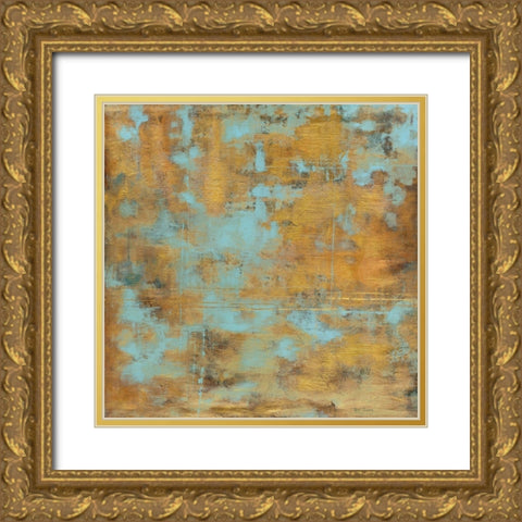 Rustic Elegance Sky Blue Gold Ornate Wood Framed Art Print with Double Matting by Elaine-Cusson, Marie