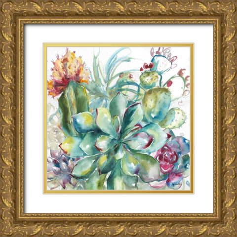 Succulent Garden Watercolor I Gold Ornate Wood Framed Art Print with Double Matting by Tre Sorelle Studios