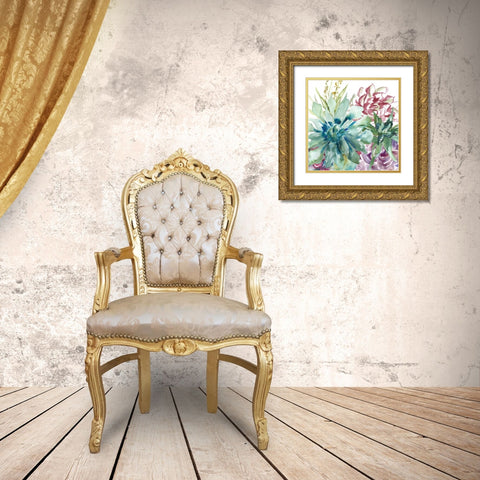 Succulent Garden Watercolor II Gold Ornate Wood Framed Art Print with Double Matting by Tre Sorelle Studios