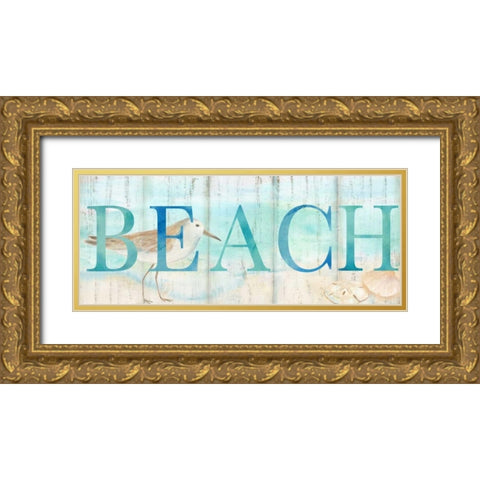 Beach Sandpiper Sign Gold Ornate Wood Framed Art Print with Double Matting by Coulter, Cynthia