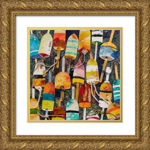 Buoy Collage Square Gold Ornate Wood Framed Art Print with Double Matting by Green, Edith