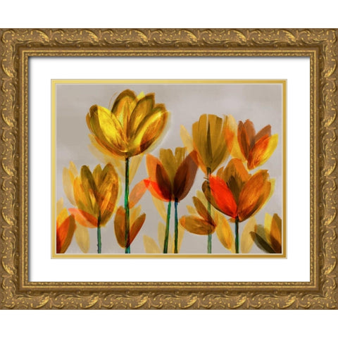 Contemporary Poppies Yellow Gold Ornate Wood Framed Art Print with Double Matting by Northern Lights