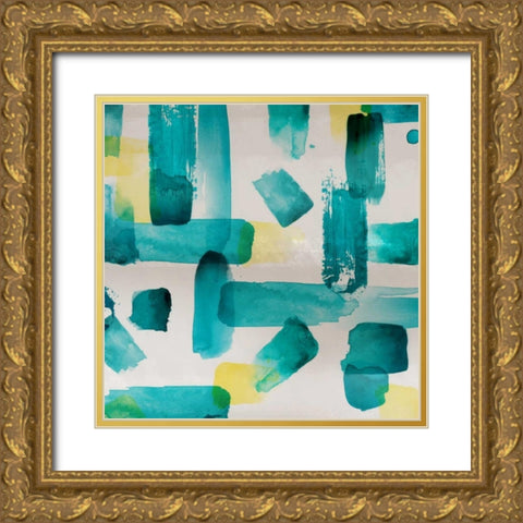 Aqua Abstract Square I Gold Ornate Wood Framed Art Print with Double Matting by Northern Lights