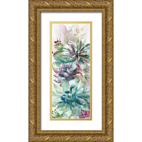 Succulent Garden Panel II Gold Ornate Wood Framed Art Print with Double Matting by Tre Sorelle Studios