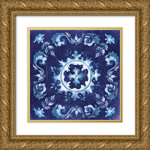 Artisan Medallions Indigo II Gold Ornate Wood Framed Art Print with Double Matting by Tre Sorelle Studios